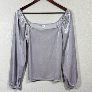 Gap Velvet Milkmaid Top S Gray Puff Sleeve Square Neck Regency Fairy‎ Grunge Y2K